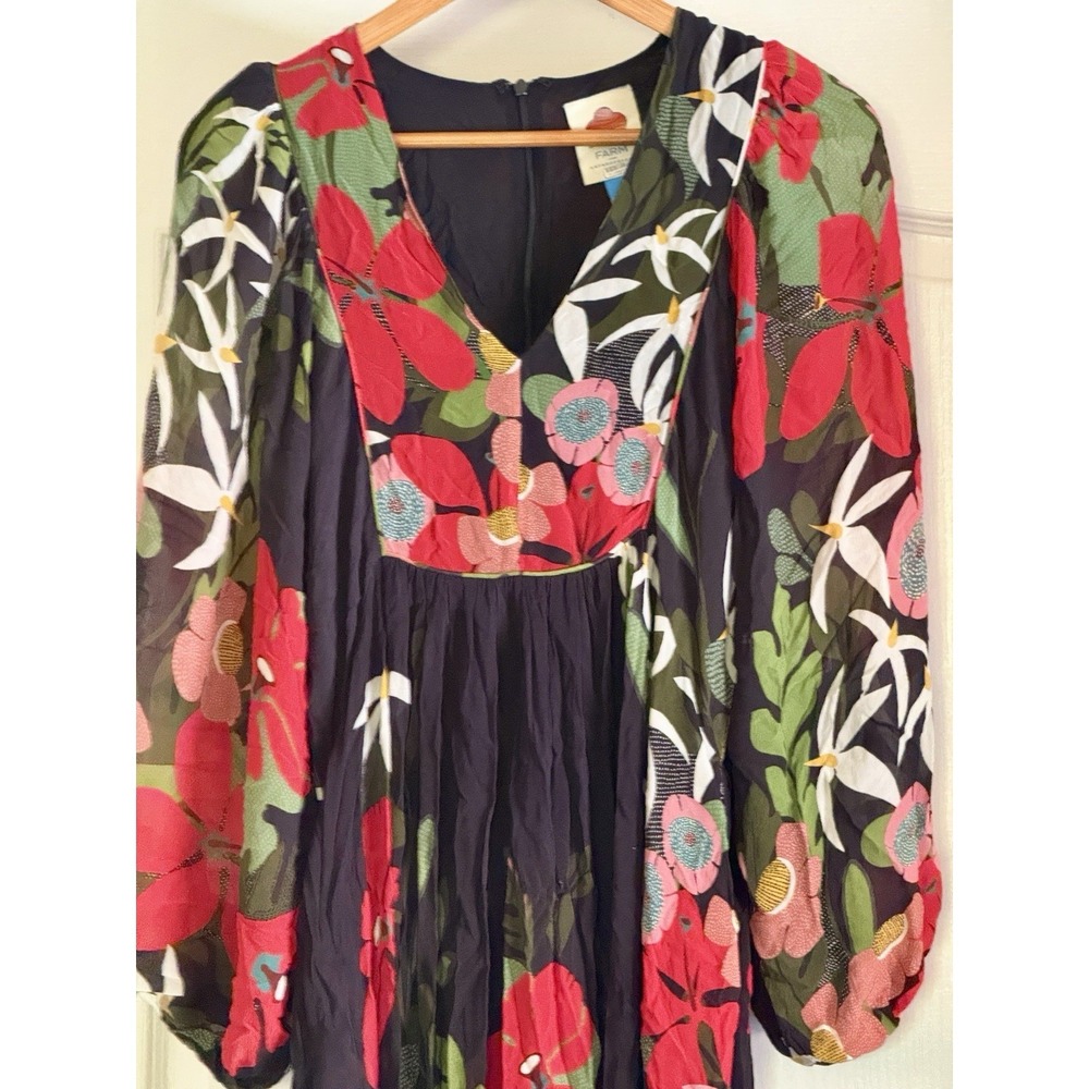 FARM RIO Anthropologie Floral Maxi Dress Black Red Long Sleeve XS - Picture 5 of 15